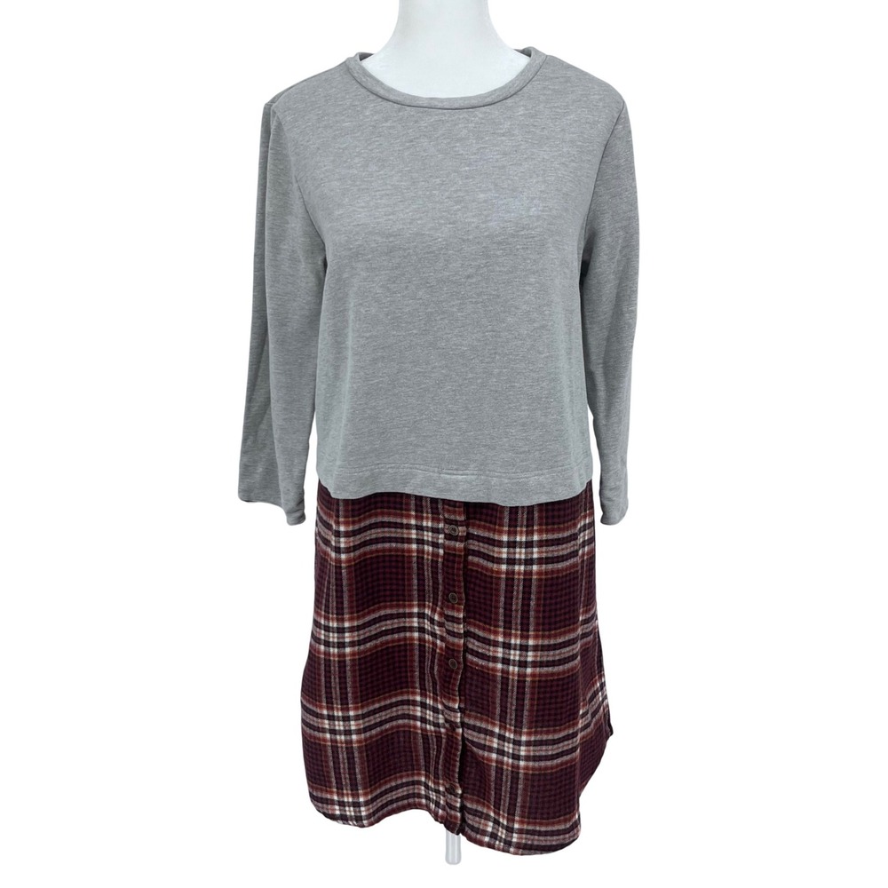 Doe & Rae Womens Gray Layered‎ Plaid Dress Medium Burgundy School Girl Preppy